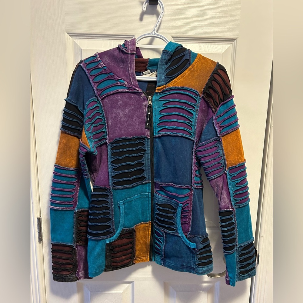 Ark Imports Colorful Cotton Boho Patchwork Wearable Art Zippered Hoodie
